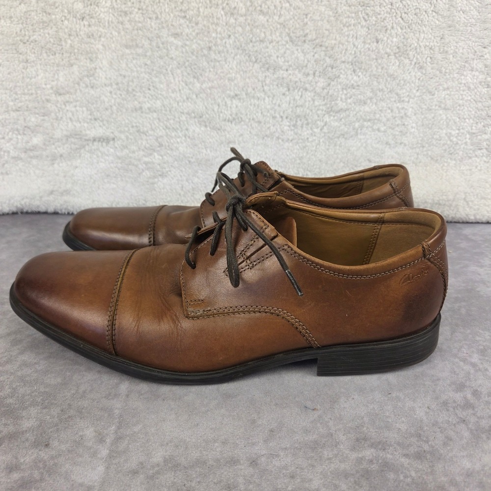 Clarks Tilden Cap Brown Leather Derby Dress Shoes 261300967110 Mens 12